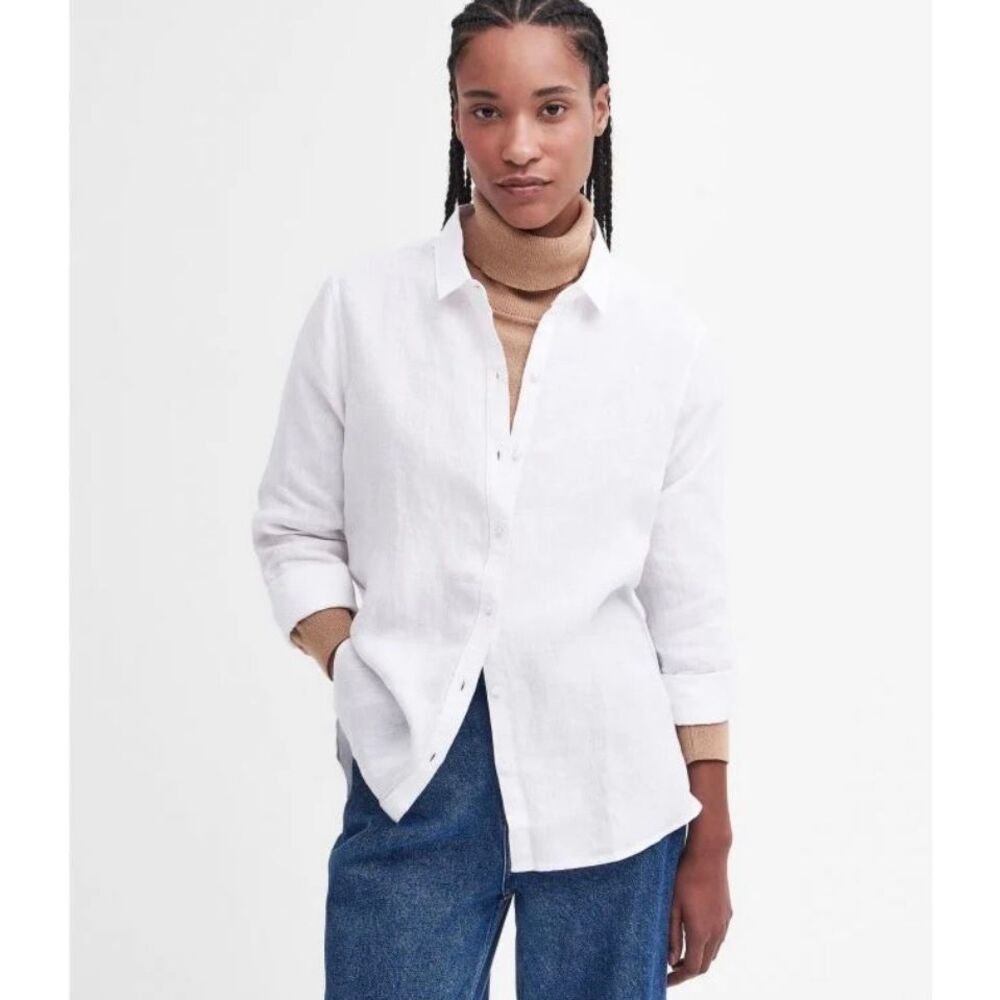 Barbour women’s white, marine, relaxed, fit, long sleeve running shirt, size 12